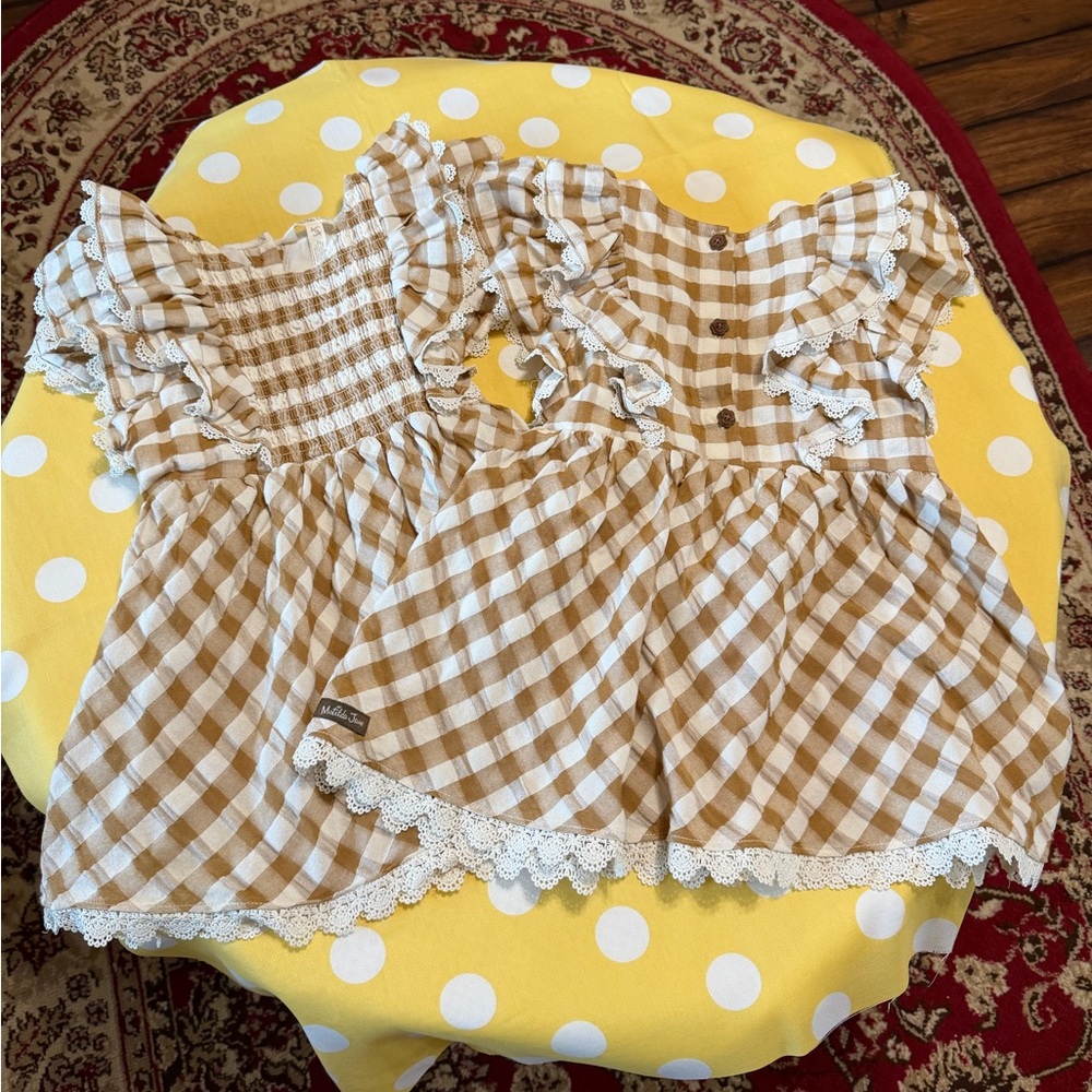Matilda Jane Tan and White Gingham Ruffle Top